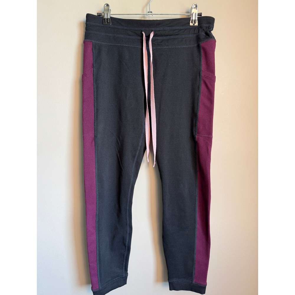 Fabletics Powerhold Pocket Leggings Joggers S Black Purple Athletic Yoga Gymwear